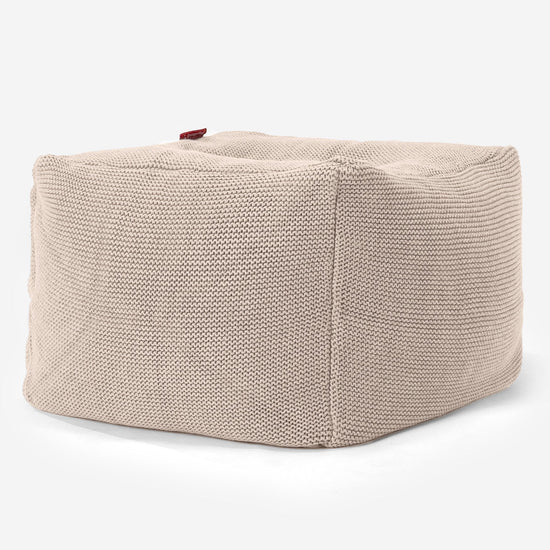 Chunky Knit Footstool Pouffe - 100% Cotton Ellos Cream 01