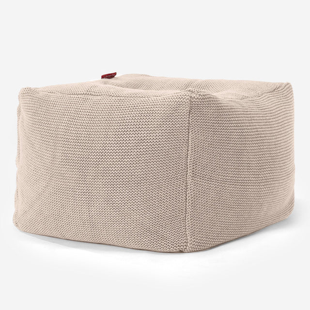 Chunky Knit Footstool Pouffe - 100% Cotton Ellos Cream 01
