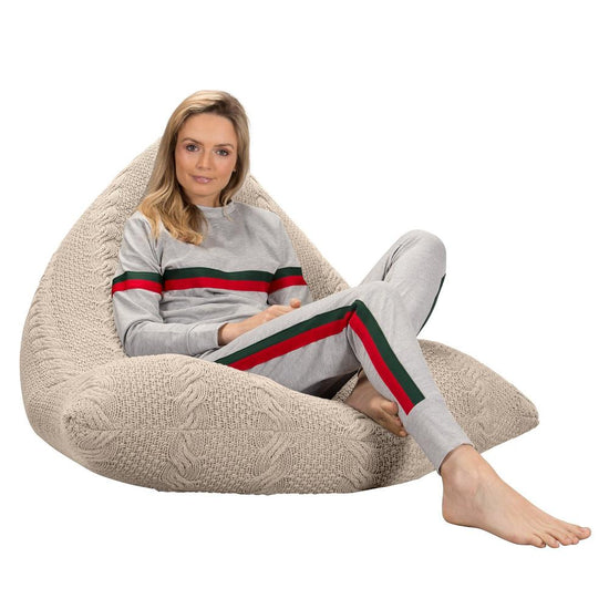 LOUNGE PUG - CABLE - GAMING LOUNGER Bean Bag - POD Beanbag – CREAM