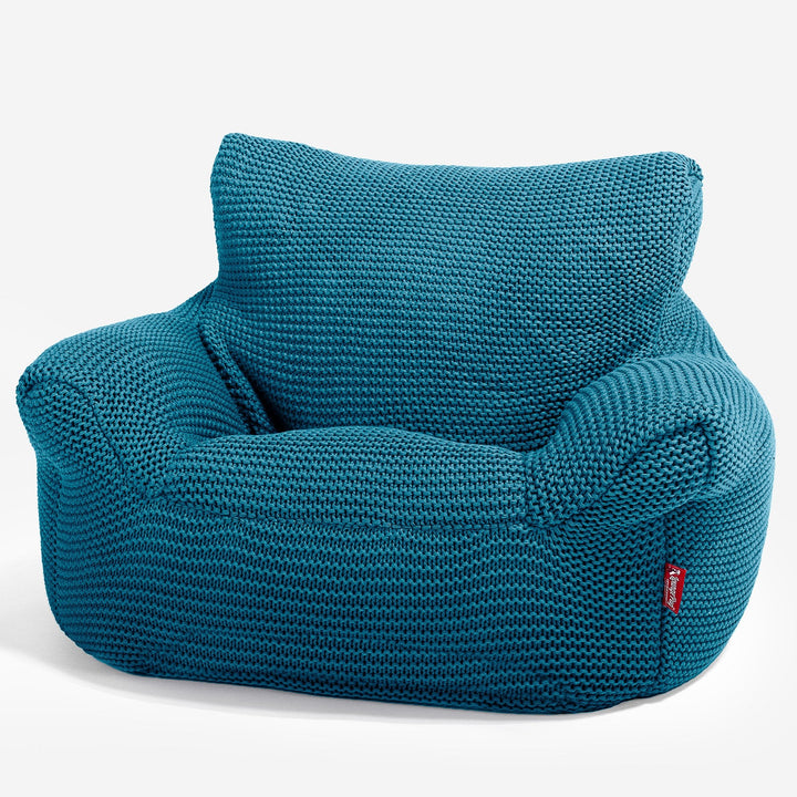 LOUNGE PUG - ELLOS KNIT - CHILDRENS Armchair - Kids Bean Bags UK -  PETROL BLUE