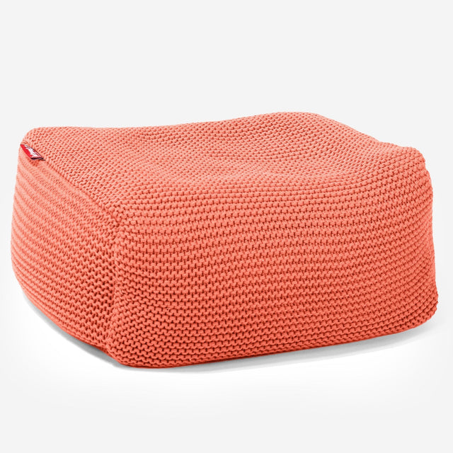 LOUNGE PUG - ELLOS KNIT - Bean Bag Footstool - Small - CORAL - (Size 20cm H x 30cm D x 40cm Wide)