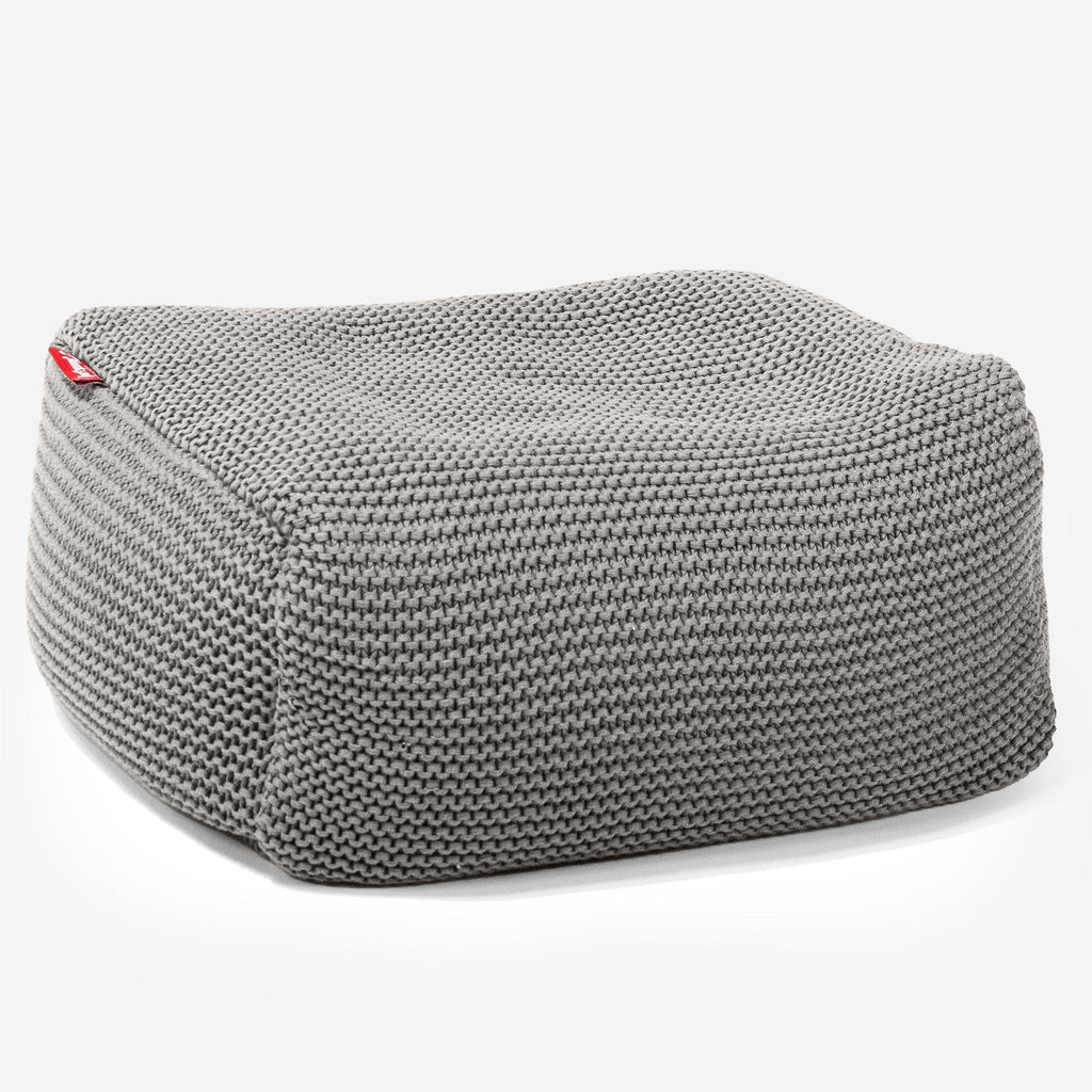 LOUNGE PUG - ELLOS KNIT - Bean Bag Footstool - Small - GREY - (Size 20cm H x 30cm D x 40cm Wide)