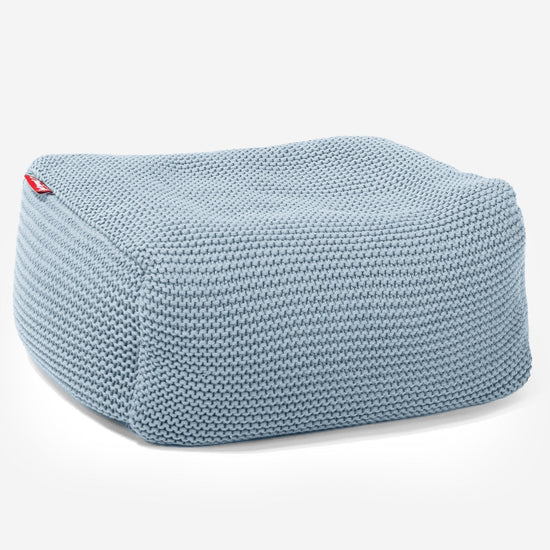 LOUNGE PUG - ELLOS KNIT - Bean Bag Footstool - Small - MISTY BLUE - (Size 20cm H x 30cm D x 40cm Wide)