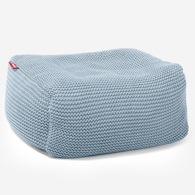 LOUNGE PUG - ELLOS KNIT - Bean Bag Footstool - Small - MISTY BLUE - (Size 20cm H x 30cm D x 40cm Wide)