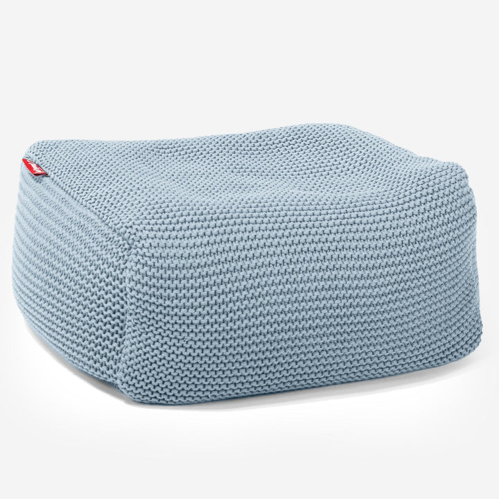 LOUNGE PUG - ELLOS KNIT - Bean Bag Footstool - Small - MISTY BLUE - (Size 20cm H x 30cm D x 40cm Wide)
