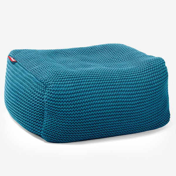 LOUNGE PUG - ELLOS KNIT - Bean Bag Footstool - Small - PETROL BLUE - (Size 20cm H x 30cm D x 40cm Wide)