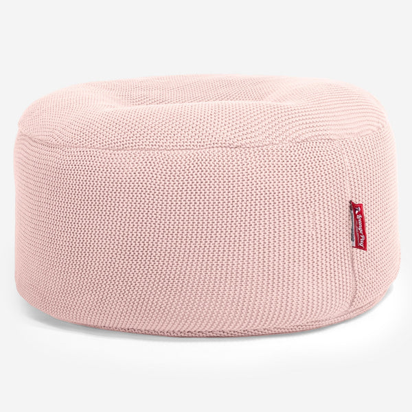 LOUNGE PUG - ELLOS KNIT - Large Hassock POUFFE - Footstool - Round - BABY PINK - (Size 30cm H x 70cm Dia)