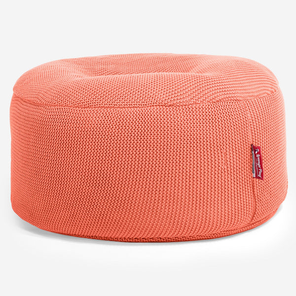 LOUNGE PUG - ELLOS KNIT - Large Hassock POUFFE - Footstool - Round - CORAL - (Size 30cm H x 70cm Dia)