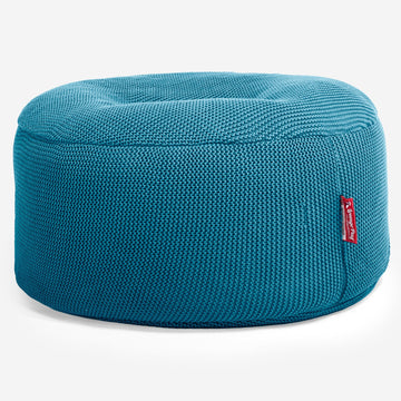 LOUNGE PUG - ELLOS KNIT - Large Hassock POUFFE - Footstool - Round - PETROL BLUE - (Size 30cm H x 70cm Dia)