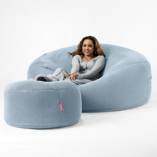 LOUNGE PUG - ELLOS KNIT - GIANT Bean Bag SOFA - MEGA MAMMOTH - Beanbag - MISTY BLUE