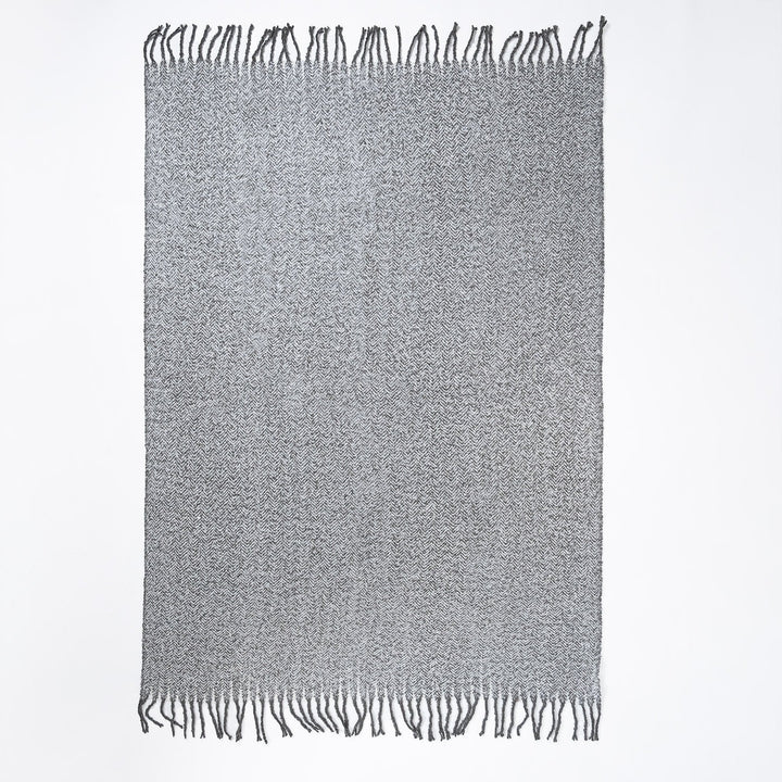 LOUNGE PUG Faux Mohair Throw, Herringbone Grey