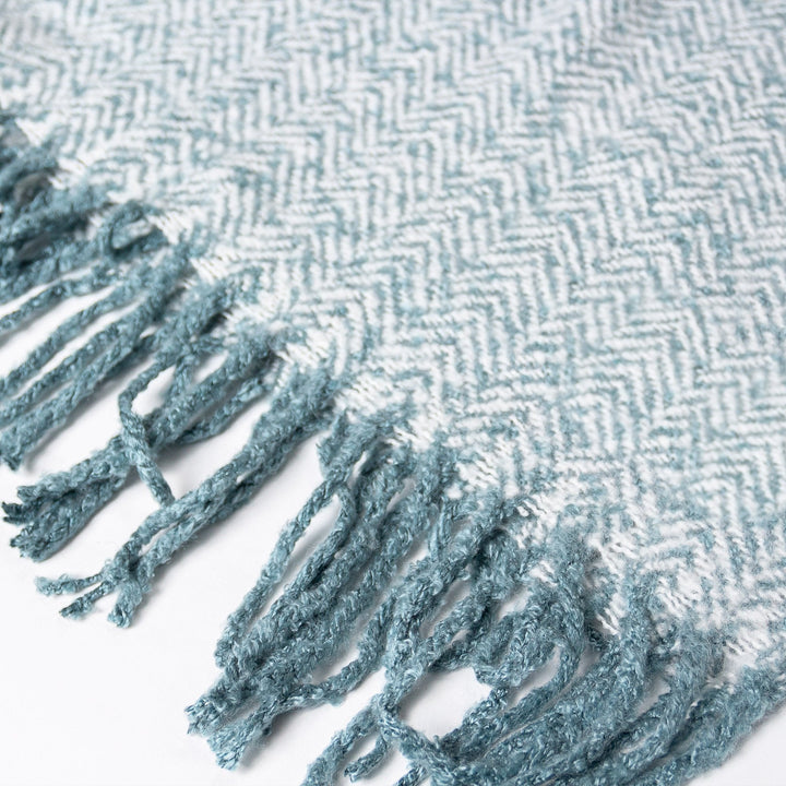 LOUNGE PUG Faux Mohair Throw, Herringbone Ink Blue