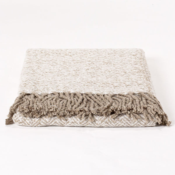 LOUNGE PUG Faux Mohair Throw, Herringbone Taupe