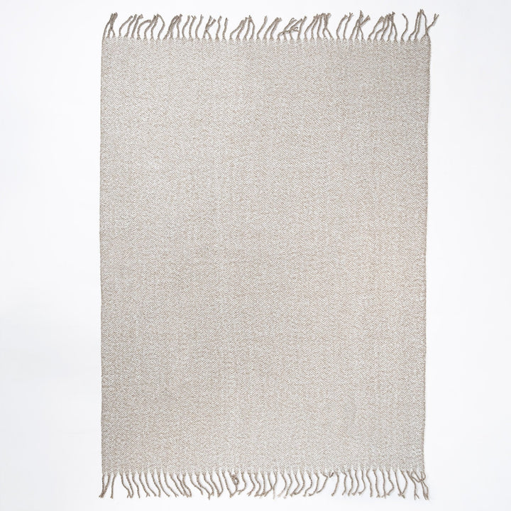 LOUNGE PUG Faux Mohair Throw, Herringbone Taupe