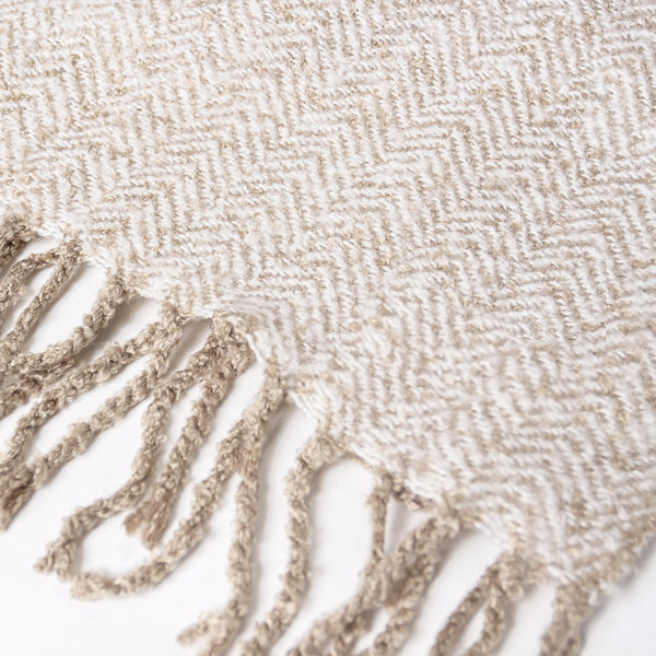 Faux Mohair Throw / Blanket - Herringbone Taupe Fabric Close-up Image