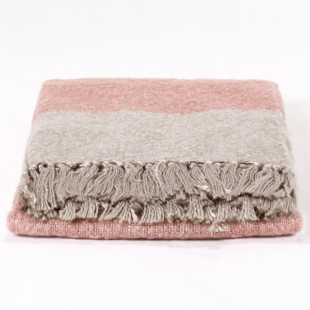 LOUNGE PUG Faux Mohair Throw, Tonal Blush Pink & Silver