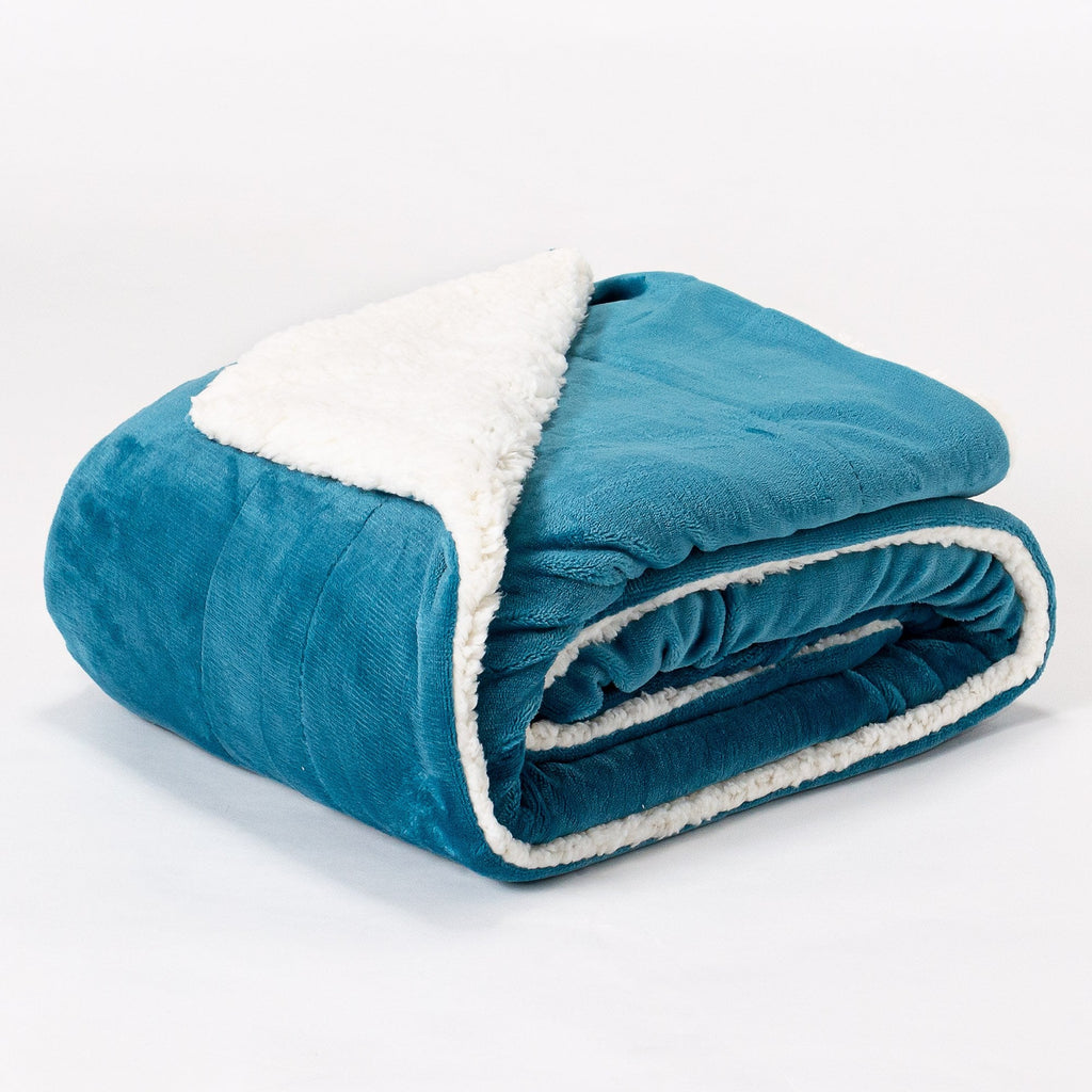 Lounge Pug - Sherpa THROW / BLANKET - 152x177cm - SOFT Flannel Fleece - TEAL BLUE