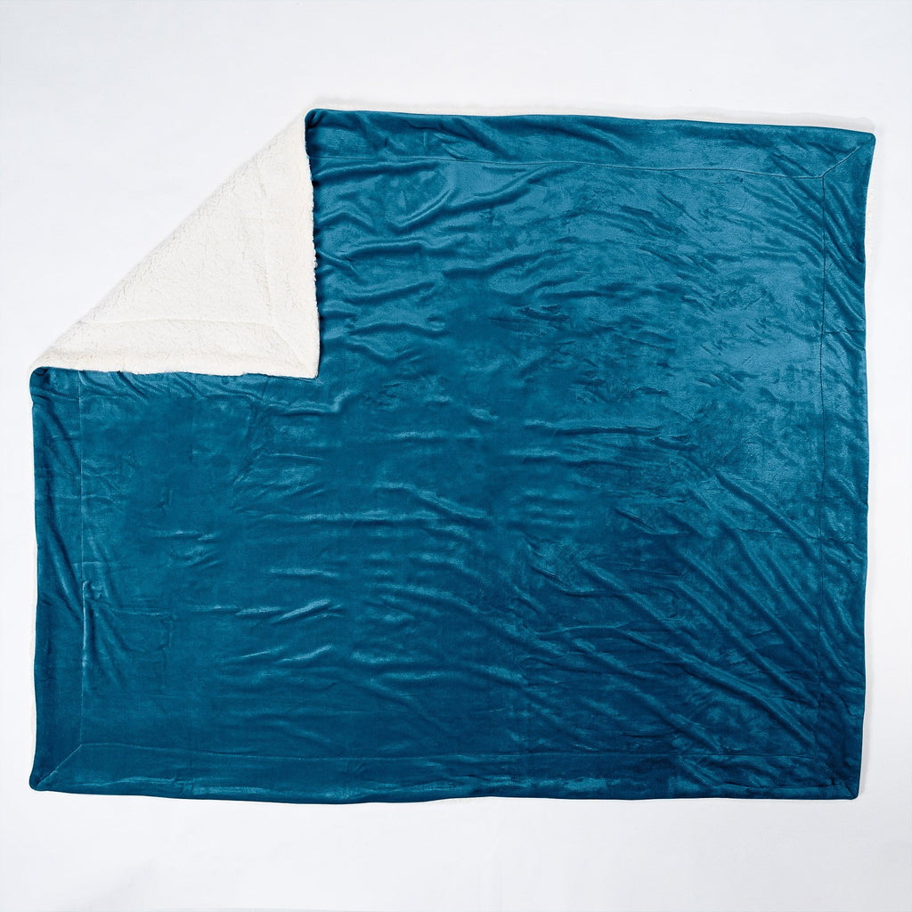 Lounge Pug - Sherpa THROW / BLANKET - 152x177cm - SOFT Flannel Fleece - TEAL BLUE