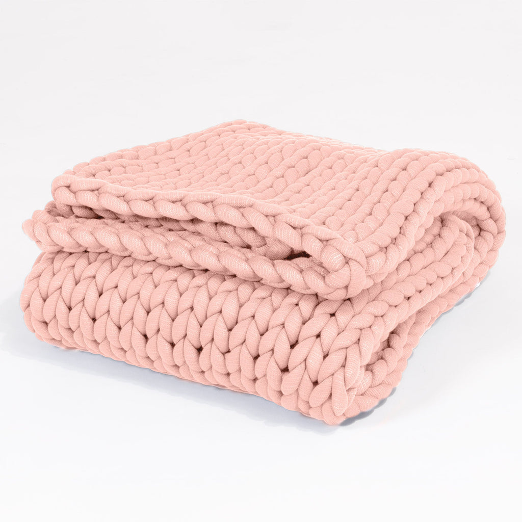 LOUNGE PUG Heavy Calming Anxiety WEIGHTED BLANKET for Adults CHUNKY KNIT DUSTY PINK 5 KG 135 x 150 cm