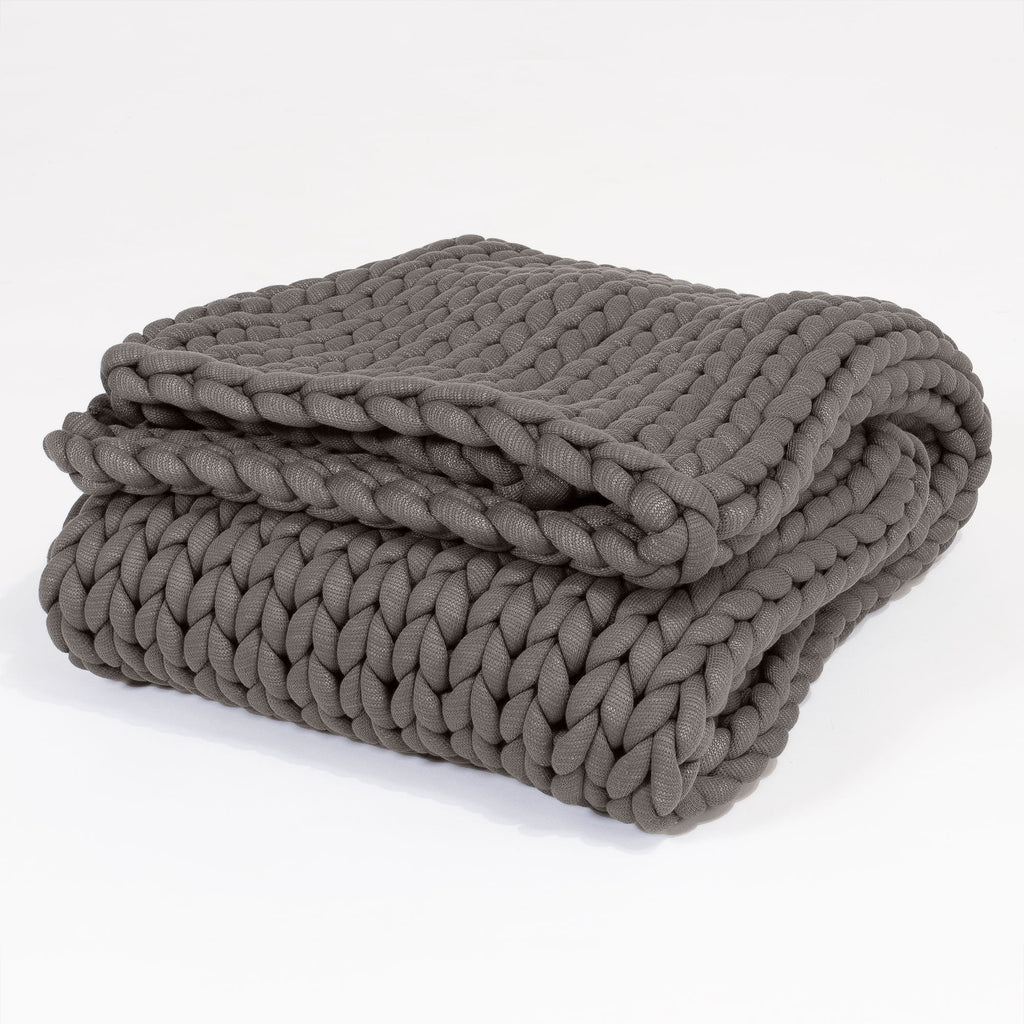 Lounge Pug - Heavy Calming Anxiety WEIGHTED BLANKET - for Adults - CHUNKY KNIT GREY - 5 KG 135 x 150 cm