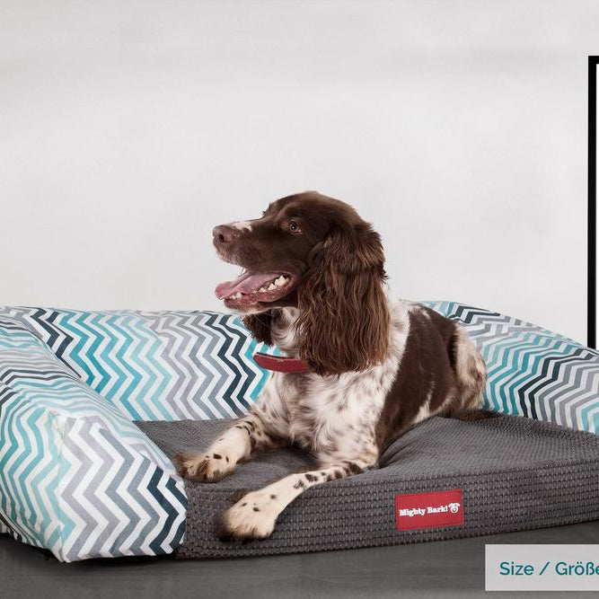 "The Sofa By Mighty-Bark" - Orthopedic Memory Foam Sofa Dog Bed, Large, Medium, XXL - Geo Print Blue