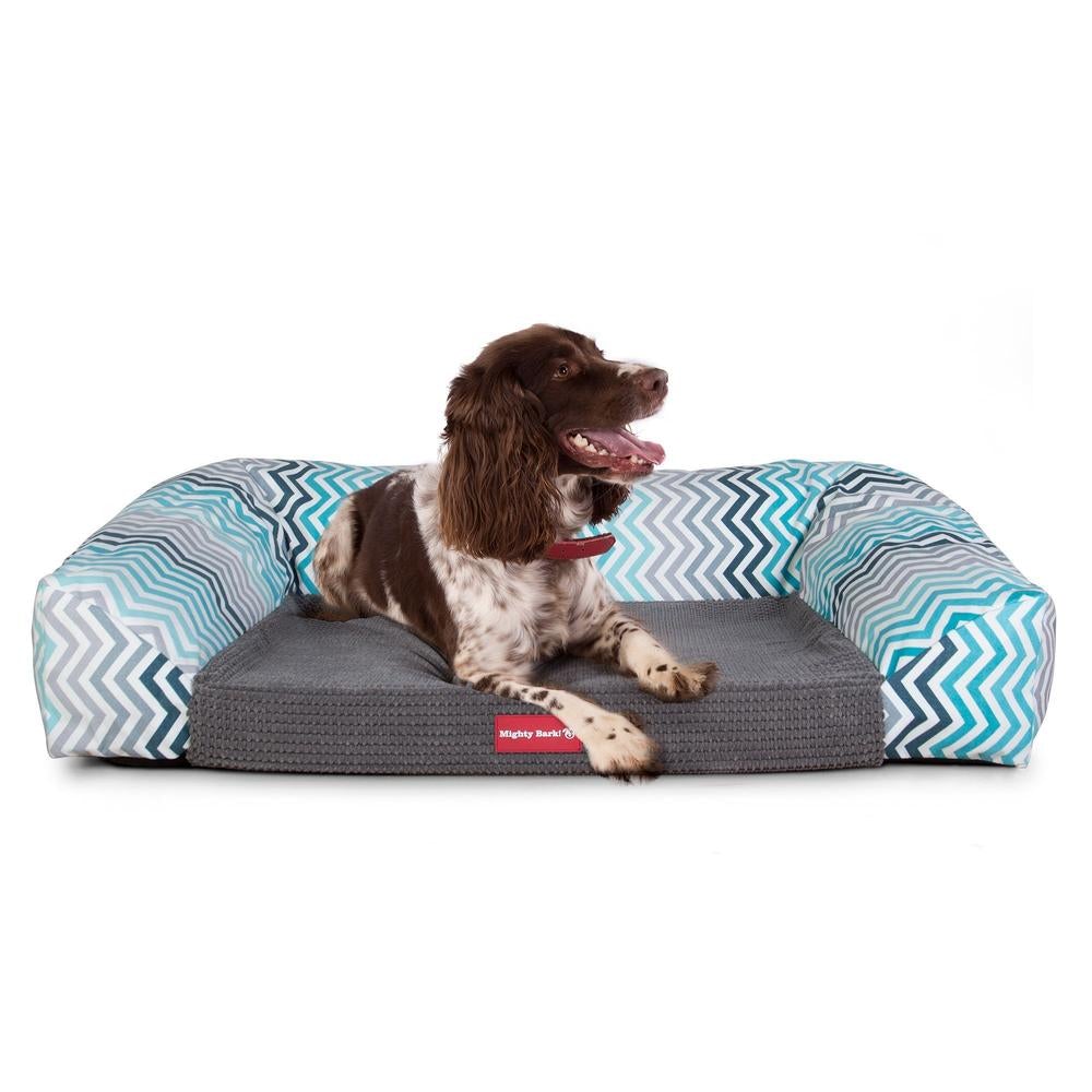 "The Sofa By Mighty-Bark" - Orthopedic Memory Foam Sofa Dog Bed, Large, Medium, XXL - Geo Print Blue