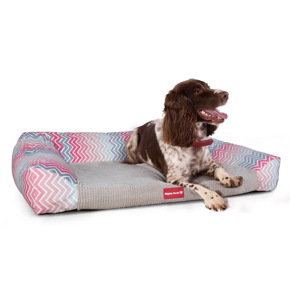 "The Sofa By Mighty-Bark" - Orthopedic Memory Foam Sofa Dog Bed, Large, Medium, XXL - Geo Print Pink