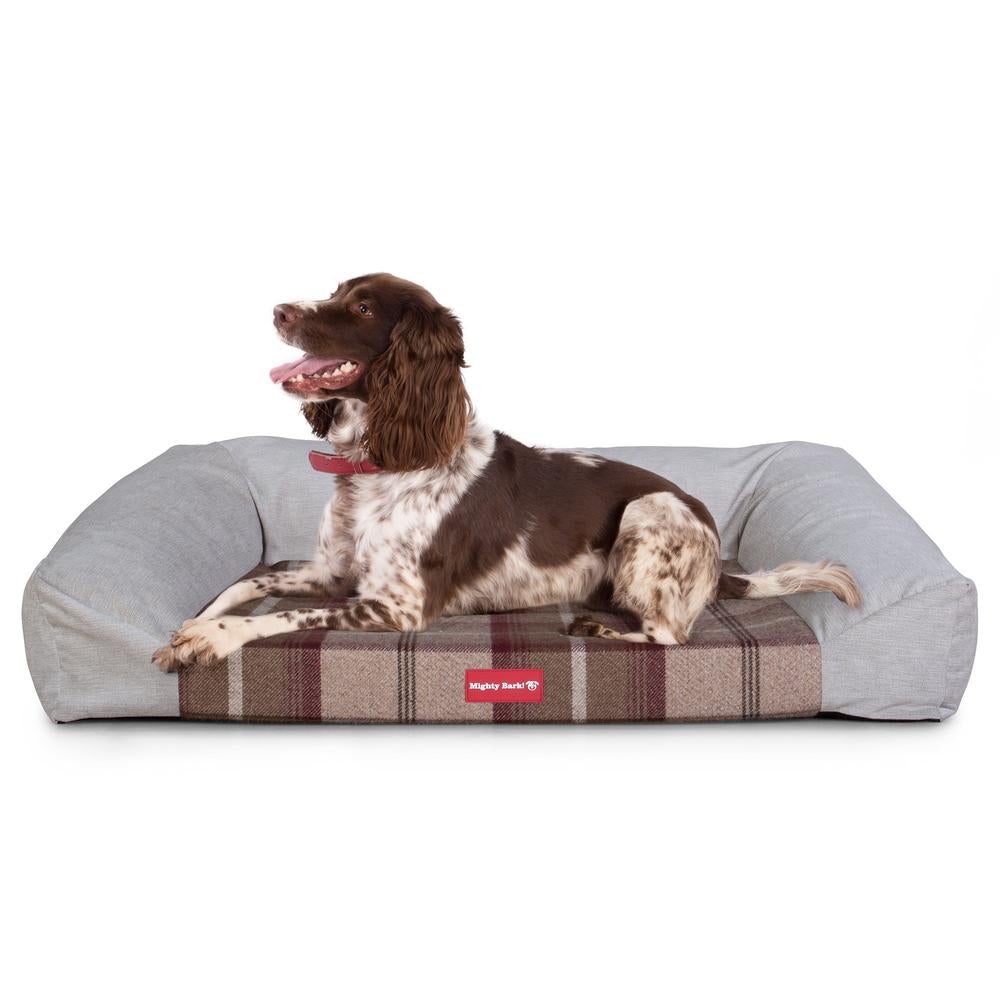 "The Sofa By Mighty-Bark" - Orthopedic Memory Foam Sofa Dog Bed, Large, Medium, XXL - Tartan Mulberry