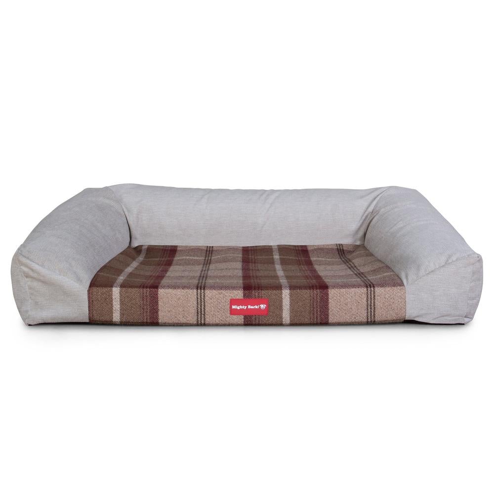 "The Sofa By Mighty-Bark" - Orthopedic Memory Foam Sofa Dog Bed, Large, Medium, XXL - Tartan Mulberry