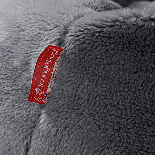 Highback Bean Bag Chair - Teddy Faux Fur Dark Grey Fabric Close-up Image