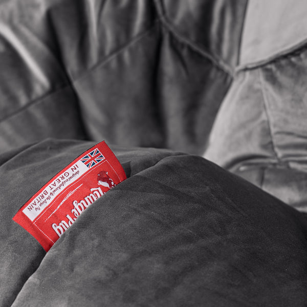 Large Round Pouffe - Velvet Graphite Grey Fabric Close-up Image