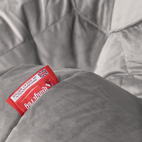 Mega Mammoth Bean Bag Sofa - Velvet Silver Fabric Close-up Image