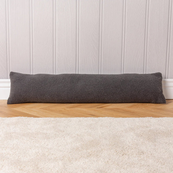 Draught Excluder Cushion - Teddy Fleece Charcoal Grey Fabric Close-up Image