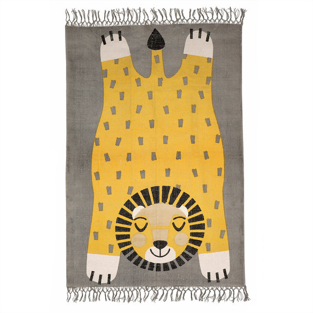 Children's Lion Motif Fringed Rug 01