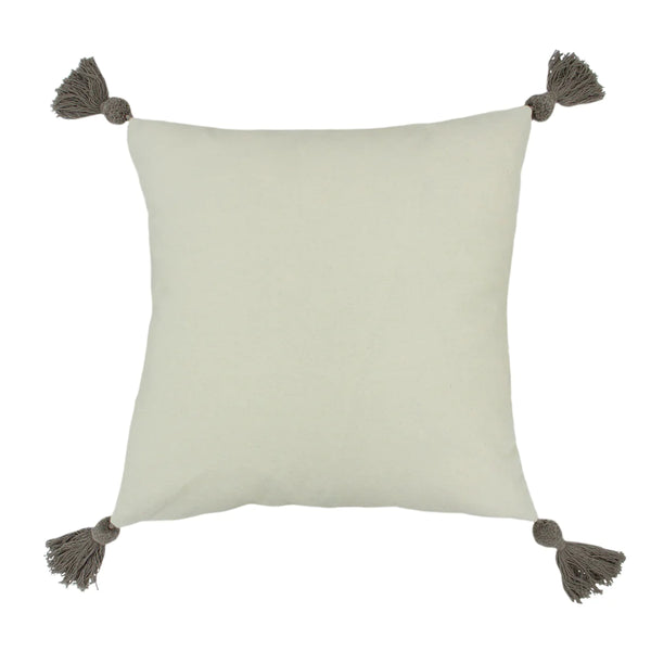Cotton Embroidered Tassel Scatter Cushion Cover 47 x 47cm - Grey Fabric Close-up Image