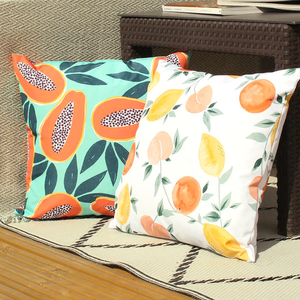 Outdoor Scatter Cushion Cover 43 x 43cm - Fruit Print White Fabric Close-up Image