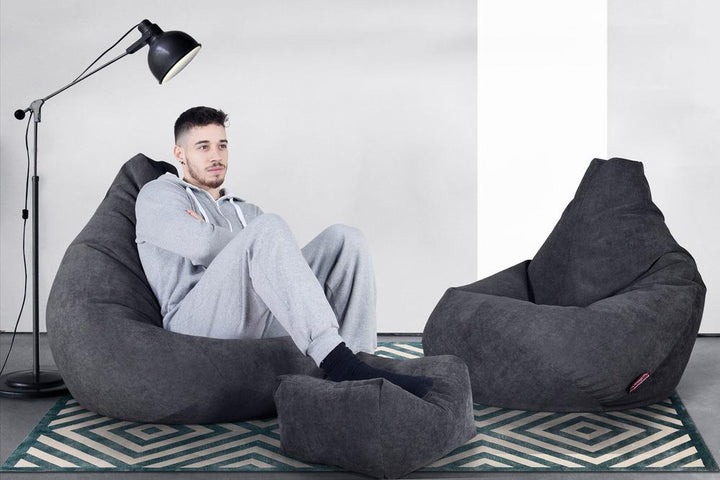 LOUNGE PUG - Bean Bag Chairs - HIGHBACK Gaming Chair Beanbag UK - BRISTOL FLOCK - GRAPHITE GREY