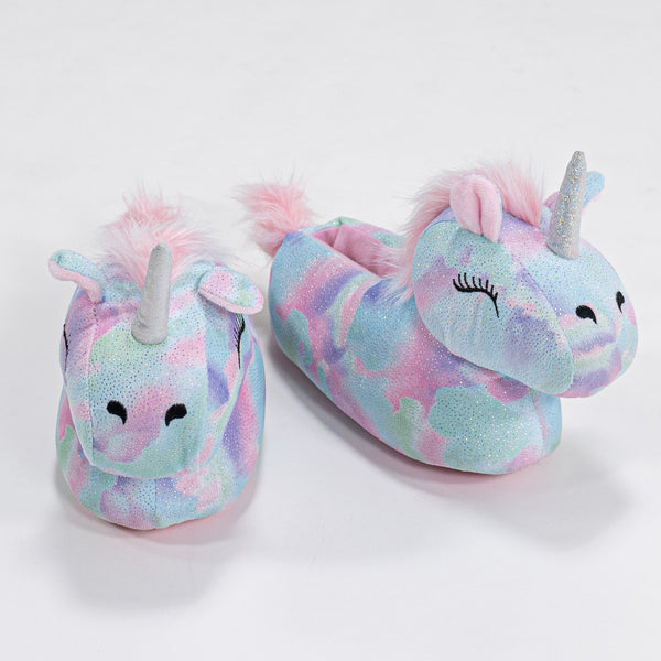 Children's Fluffy Multi Coloured Unicorn Novelty Slippers 01