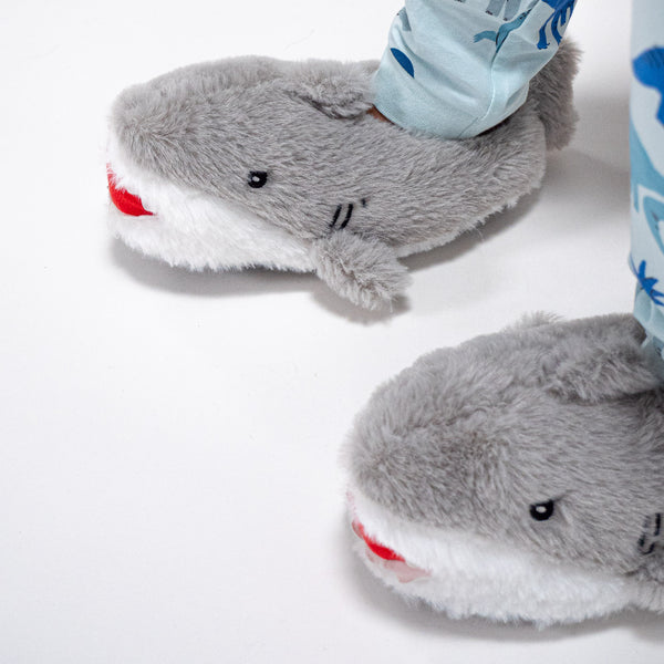 Children's Fluffy Shark Slippers Fabric Close-up Image