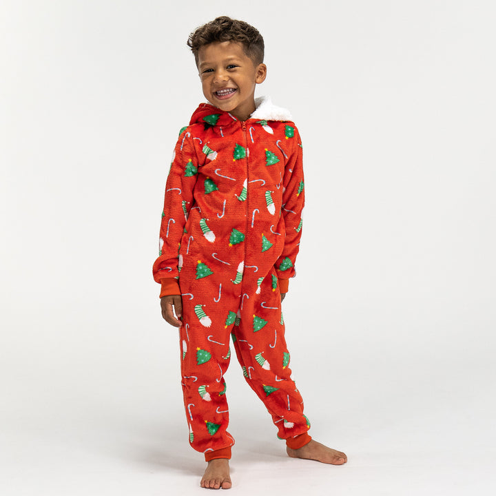 Children's Red Fleece Christmas Print Onesie 02