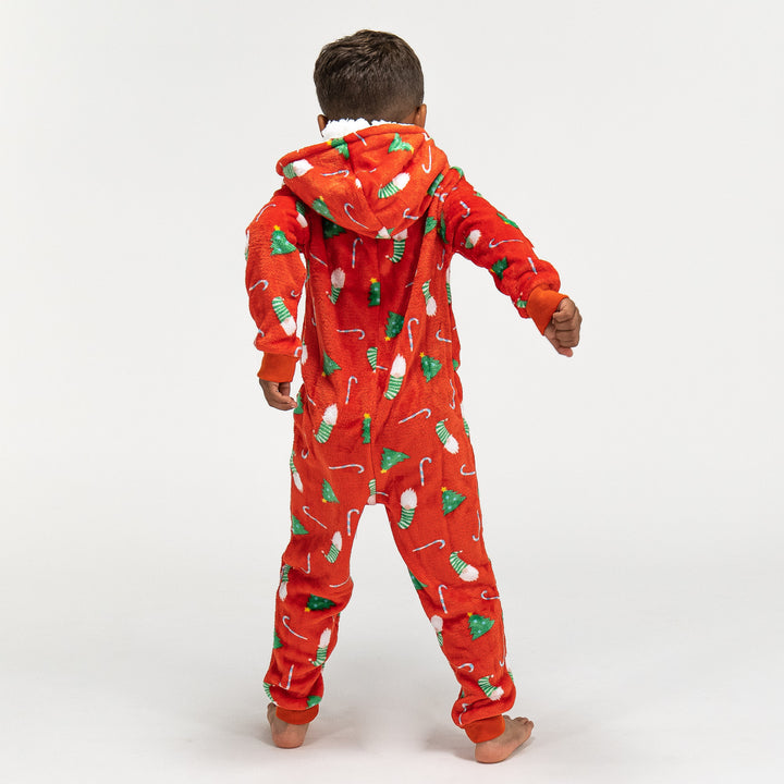 Children's Red Fleece Christmas Print Onesie 04