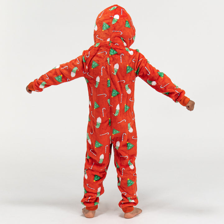 Children's Red Fleece Christmas Print Onesie 05