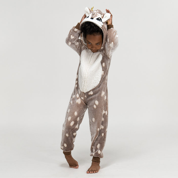 Children's Reindeer Printed Fleece Onesie 04