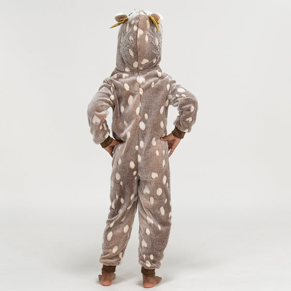 Children's Reindeer Printed Fleece Onesie Fabric Close-up Image