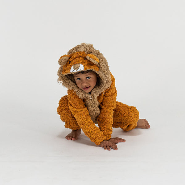 Children's Lion Animal Fleece Onesie Fabric Close-up Image