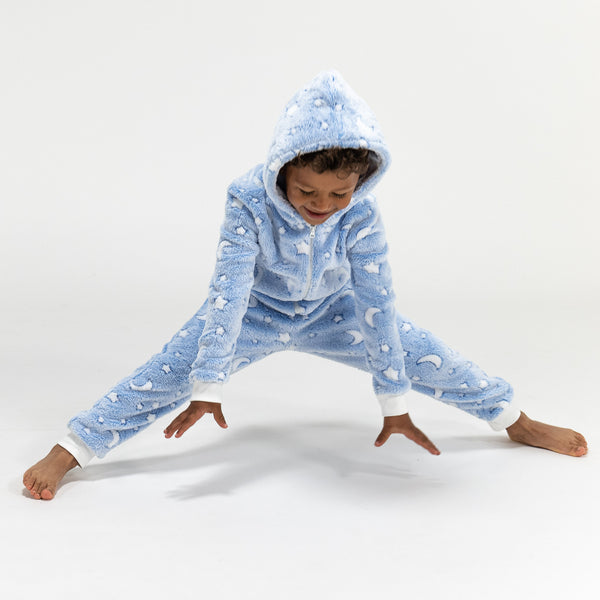 Children's Moon and Stars Fleece Onesie Fabric Close-up Image