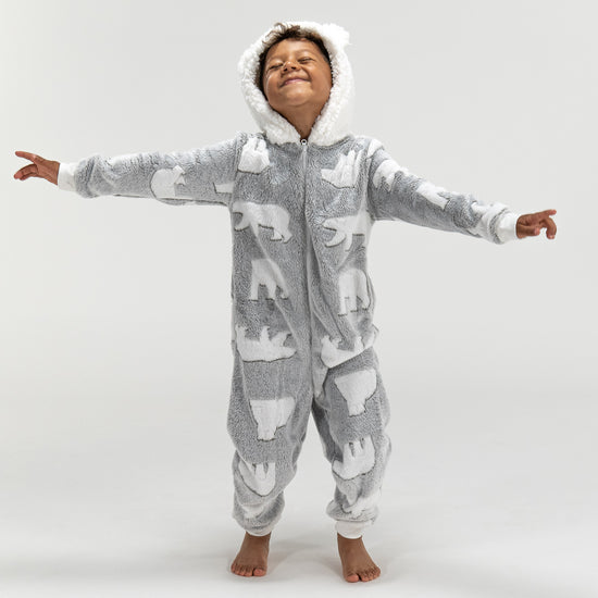 Children's Polar Bear Printed Fleece Onesie 03