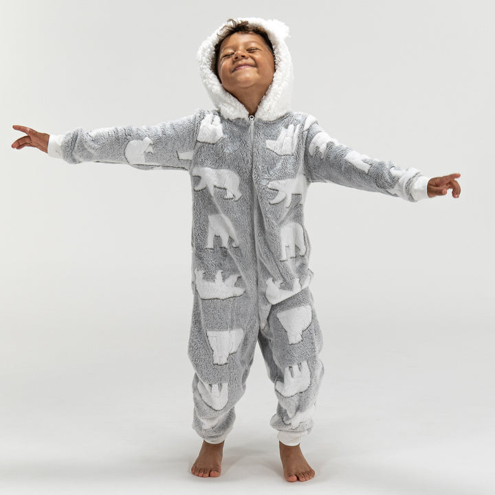 Children's Polar Bear Printed Fleece Onesie 03