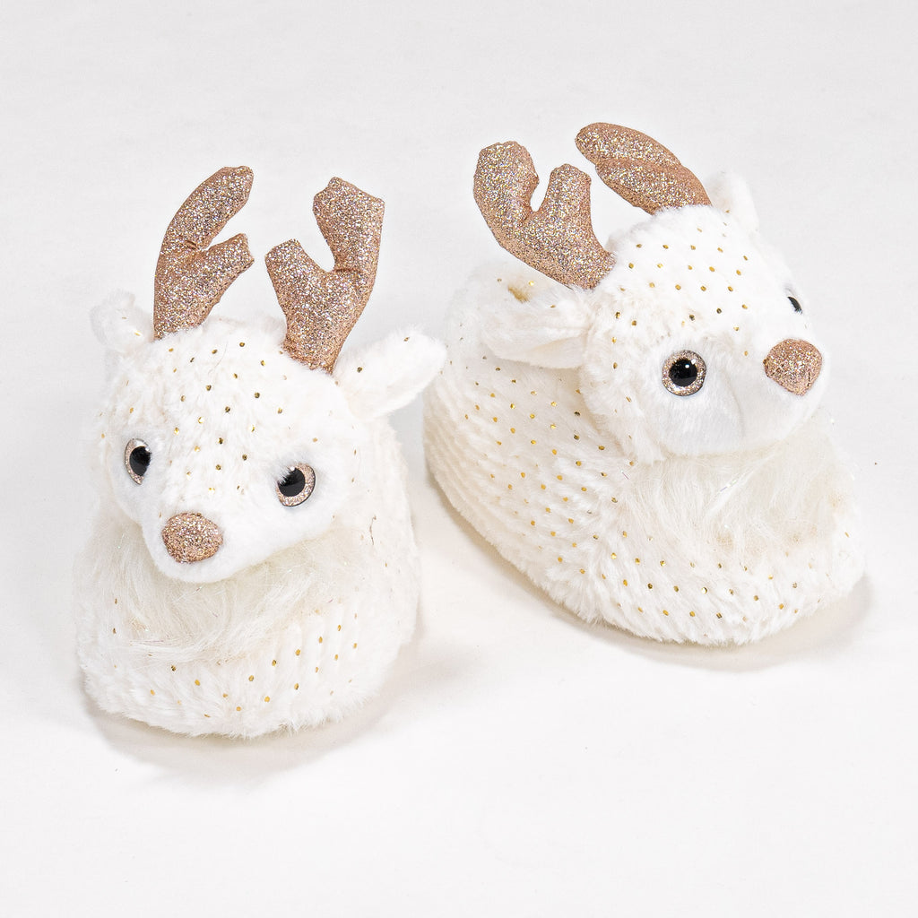 Children s Cream Reindeer Slippers