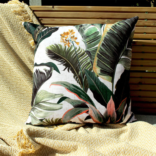 Outdoor Scatter Cushion Cover 43 x 43cm - Leaf Print Fabric Close-up Image